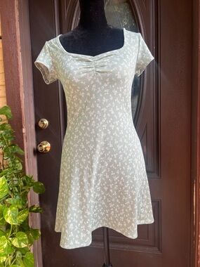 See You Monday Mint Green Floral Short Sleeve Fit & Flare Dress
